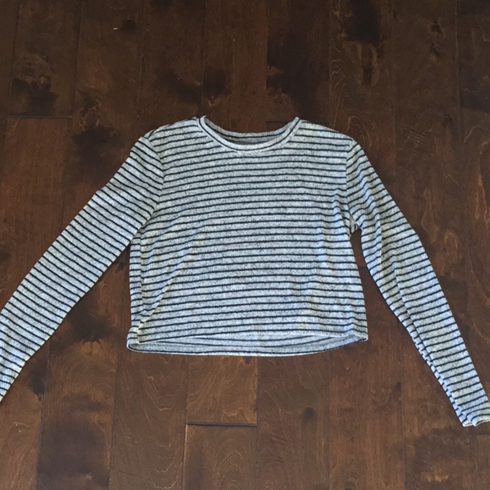 Grey and black stripped cropped sweater